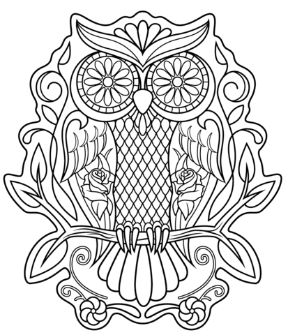 Sugar Skull Owl Coloring Page